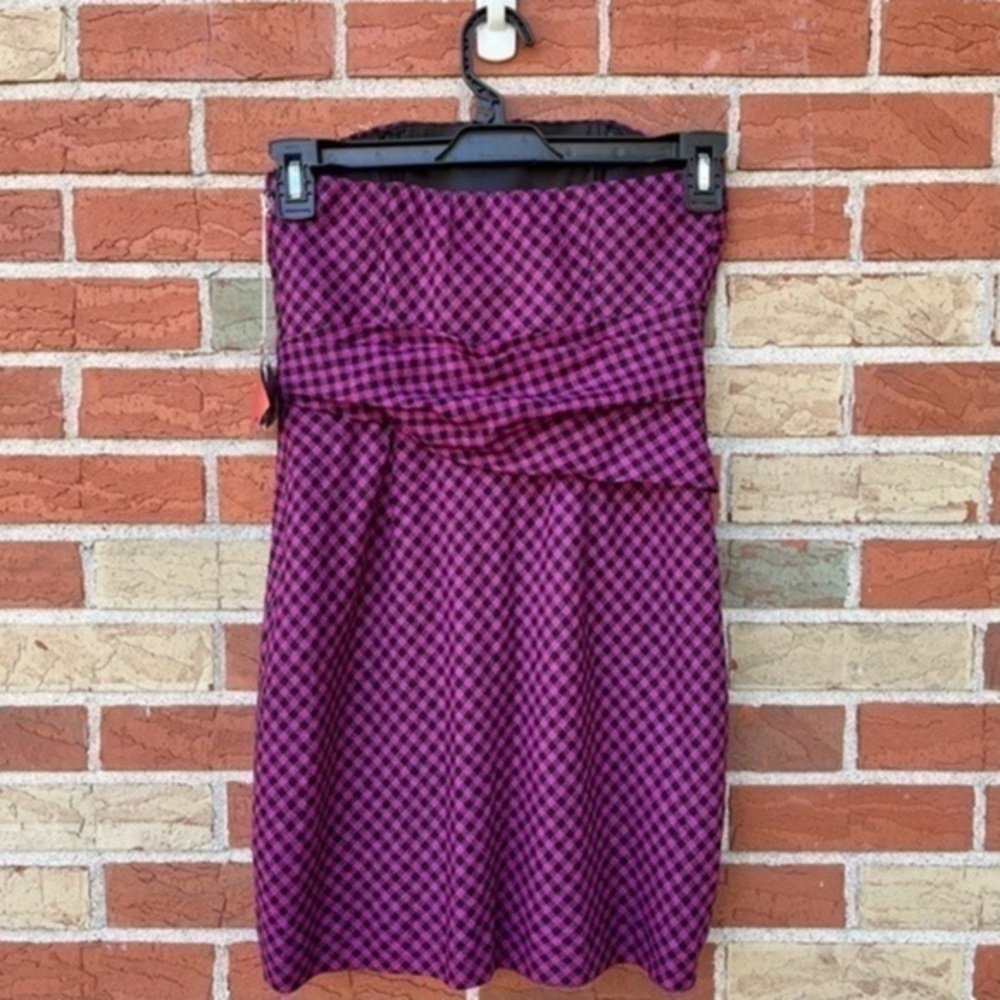 Ali Ro Strapless NWT Wool Purple Black Gingham Mini Dress 👗 - Picture 4 of 9
